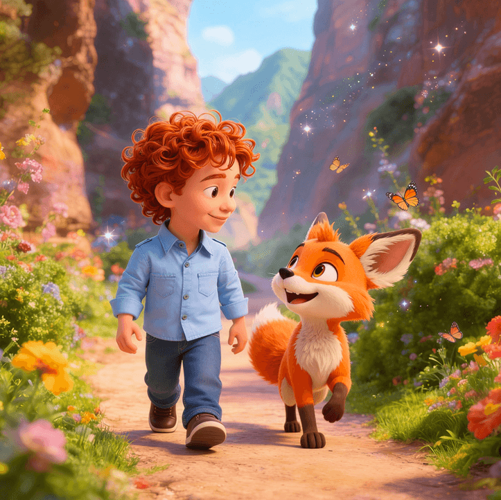 Child exploring canyon with Pip