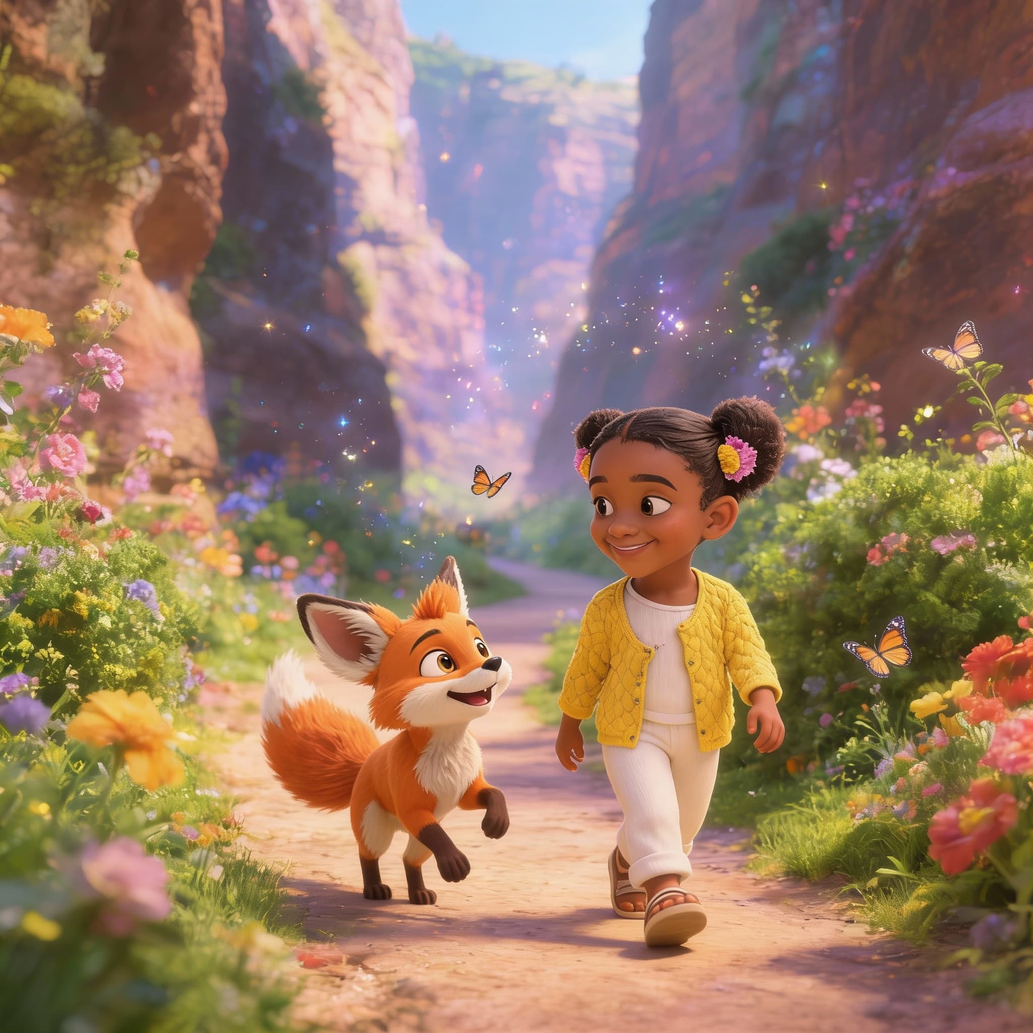 Child walking with Pip in canyon