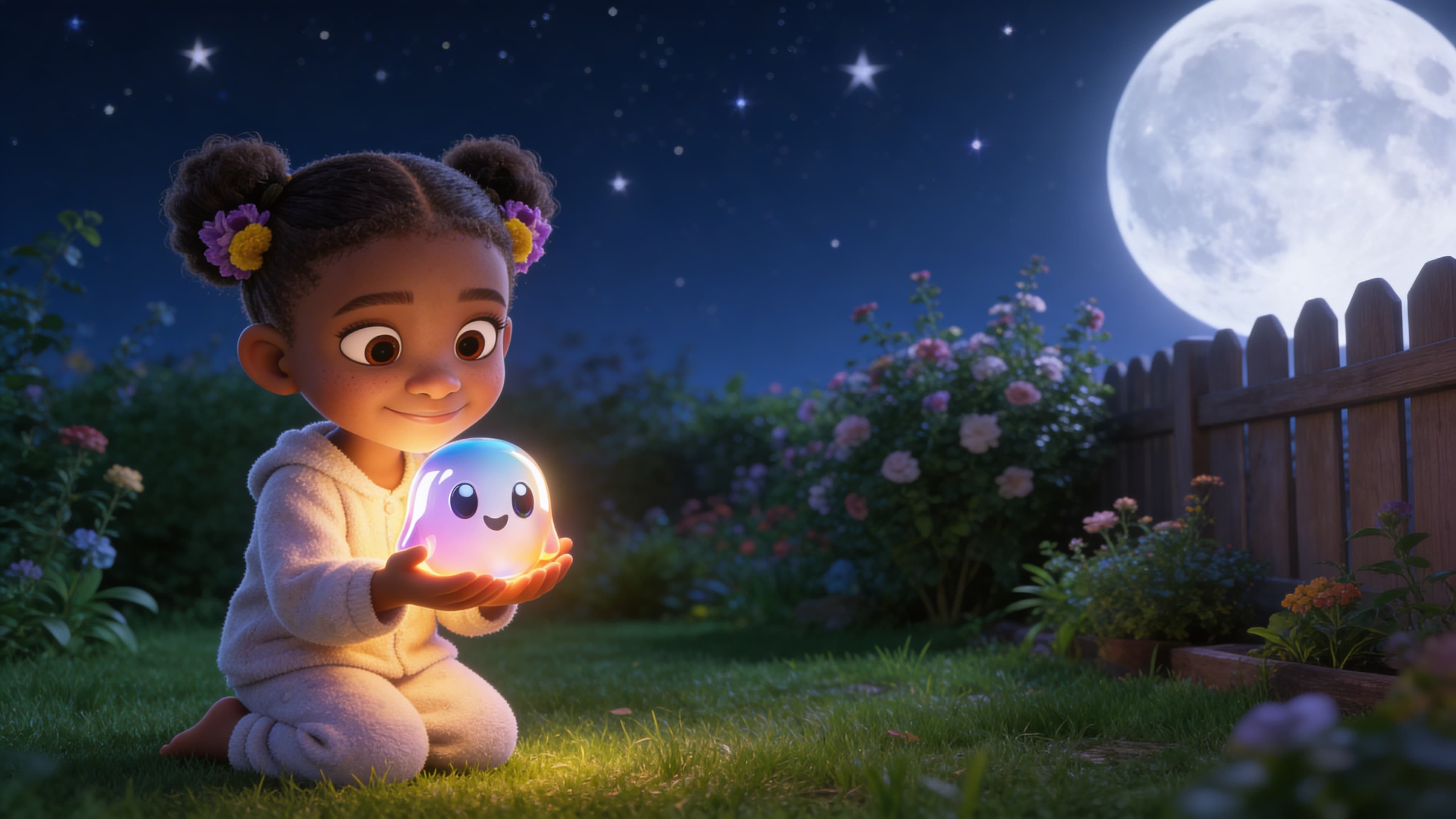 The child holding Luna gently in their hands